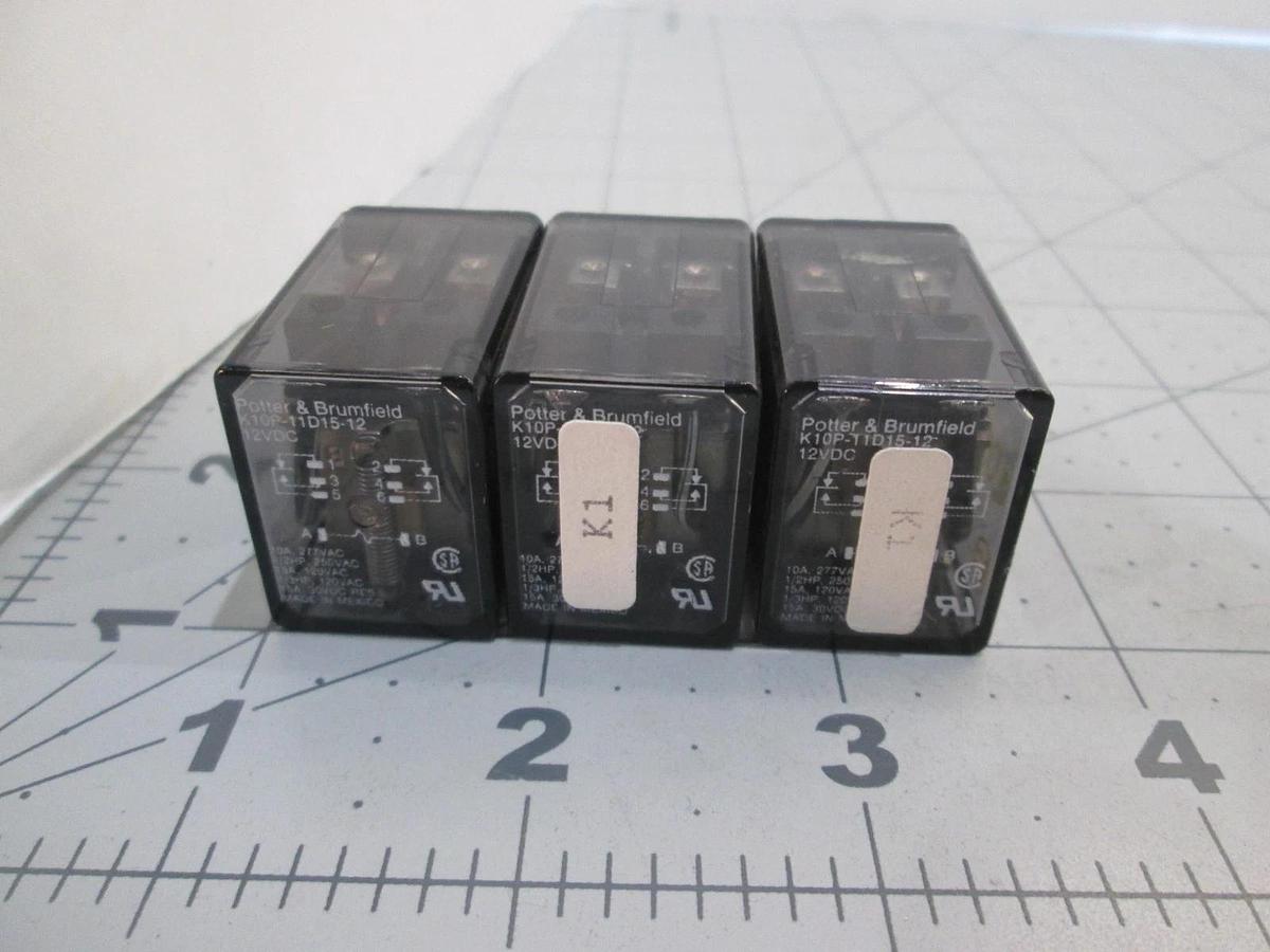 Used Potter & Brumfield, K10P-11D15-12, Relay 12VDC, Used, Lot of 3