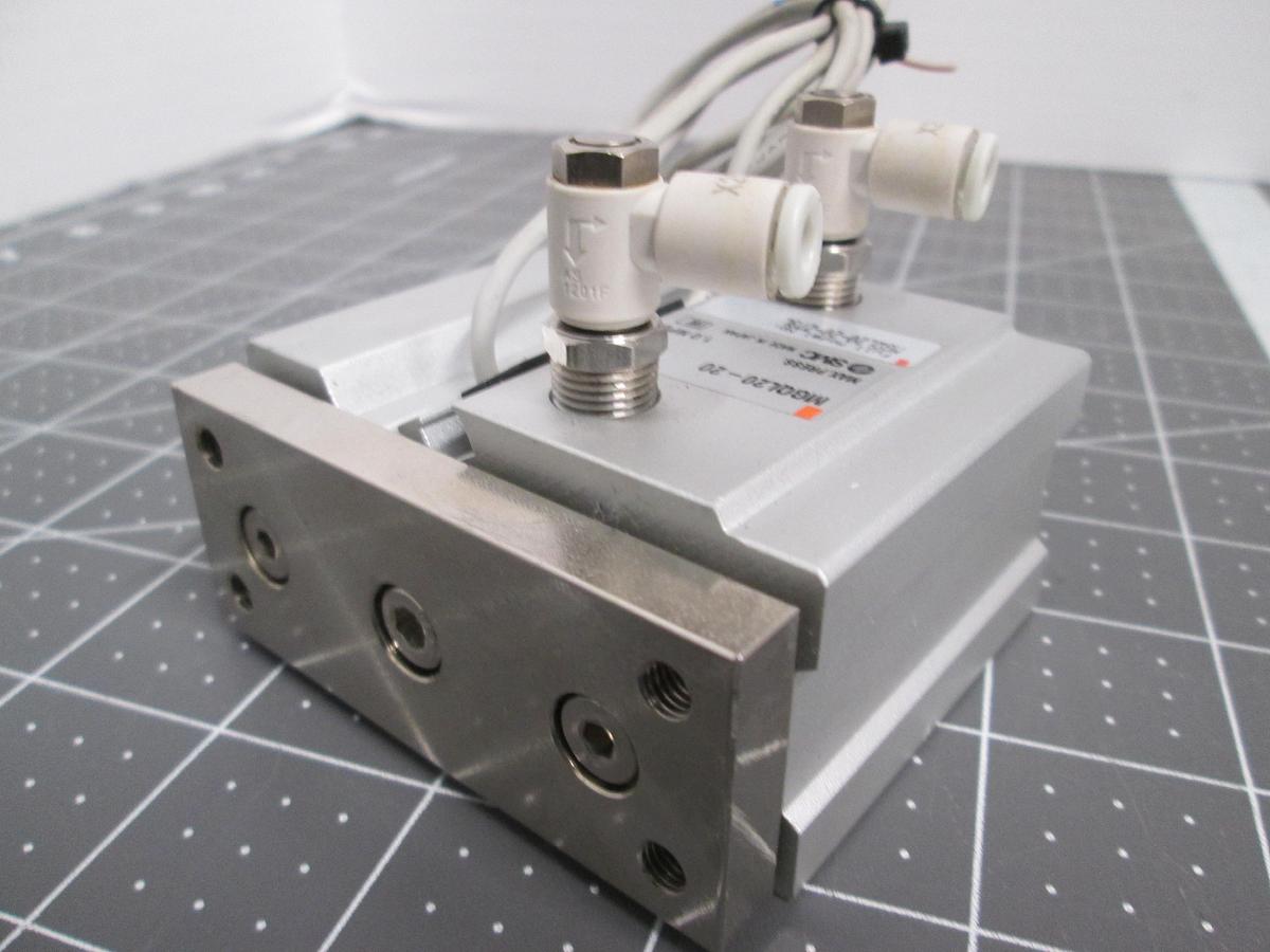 Used SMC MGQL20-20 Guided Cylinder Dual D-Z73 Auto Switches MGQL20-20-Z73L Actuator