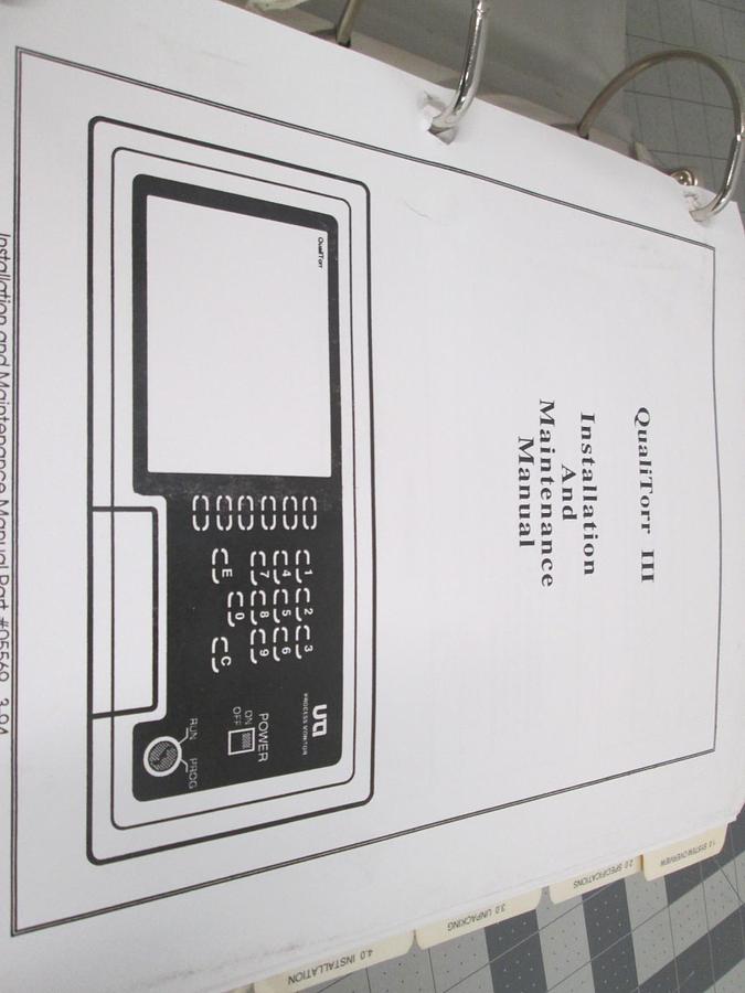 Used UTI, QualiTorr III, Installation and Maintenance Manual, Used
