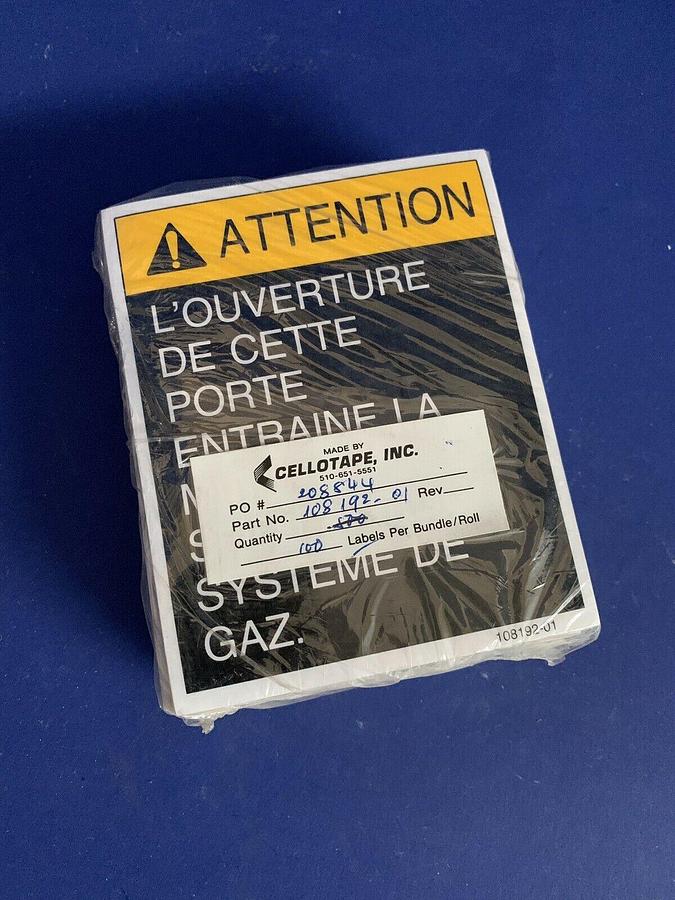 Multi-Language Attention Label, 3 1/2" x 4", Black and Yellow, Lot of 100