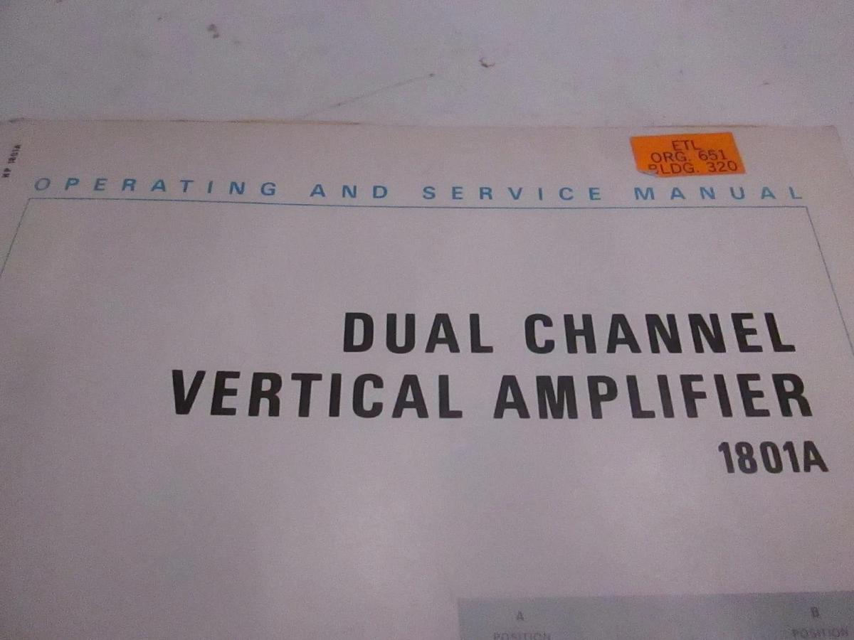 Used HP Dual Channel Vertical Amplifier 1801A Operating and Service Manual, Used
