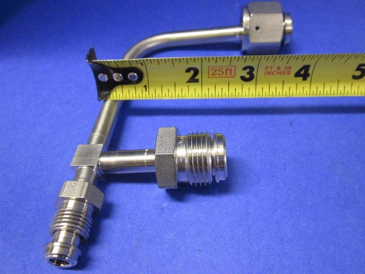 Used Vacuum Elbow Tube Weldement Assy, 1/4" MVCR x 1/2" Female VCR w/ 1/2" MVCR Port