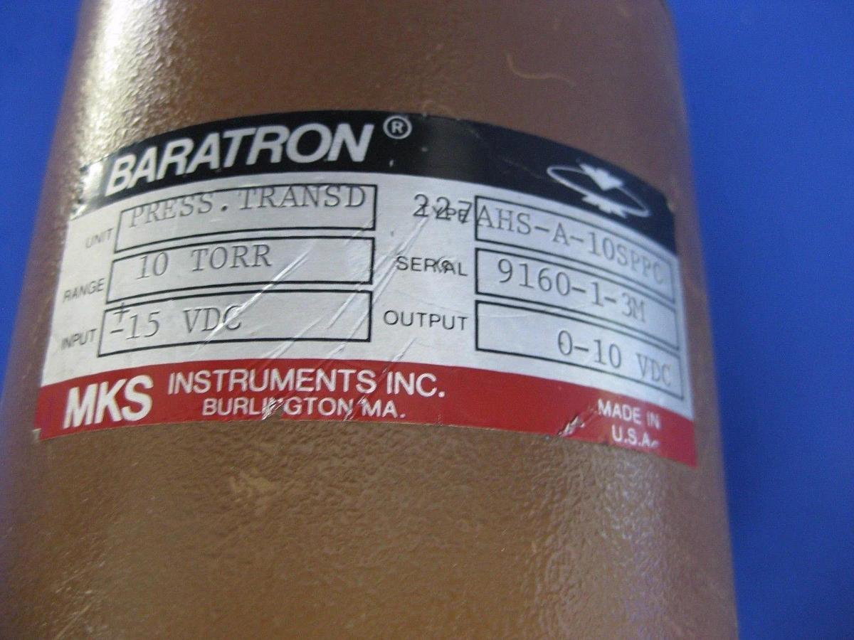 Used MKS 227AHS-A-10SPPC Baratron Pressure Transducer, 10 TORR, Used