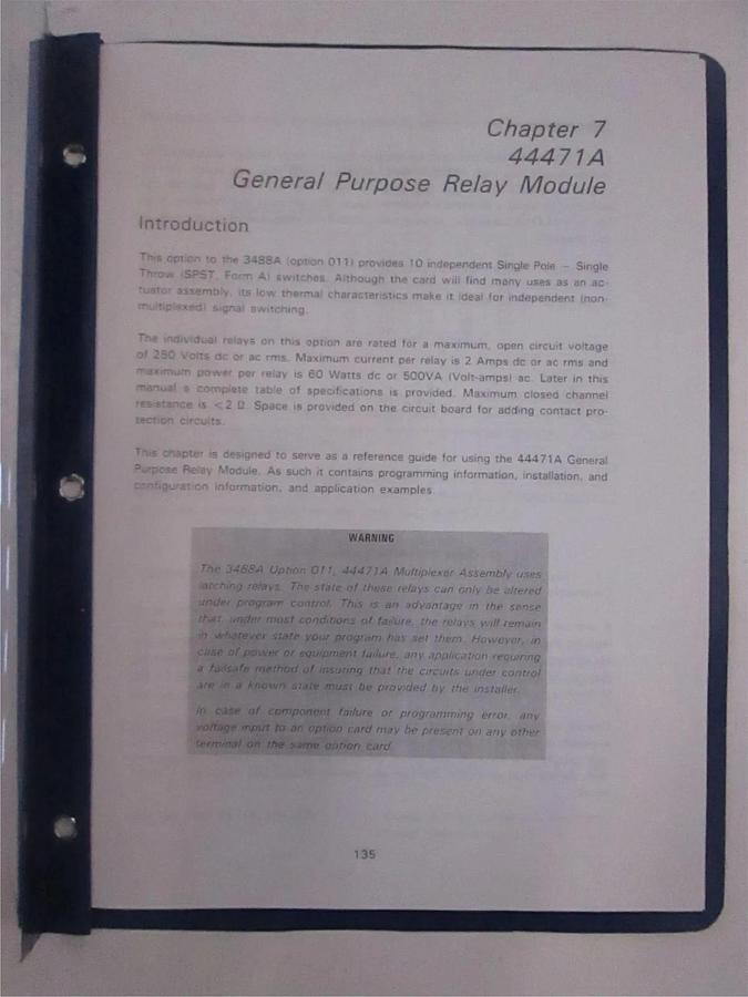 Used HP 44471A Chapter 7 General Purpose Relay Module, Used