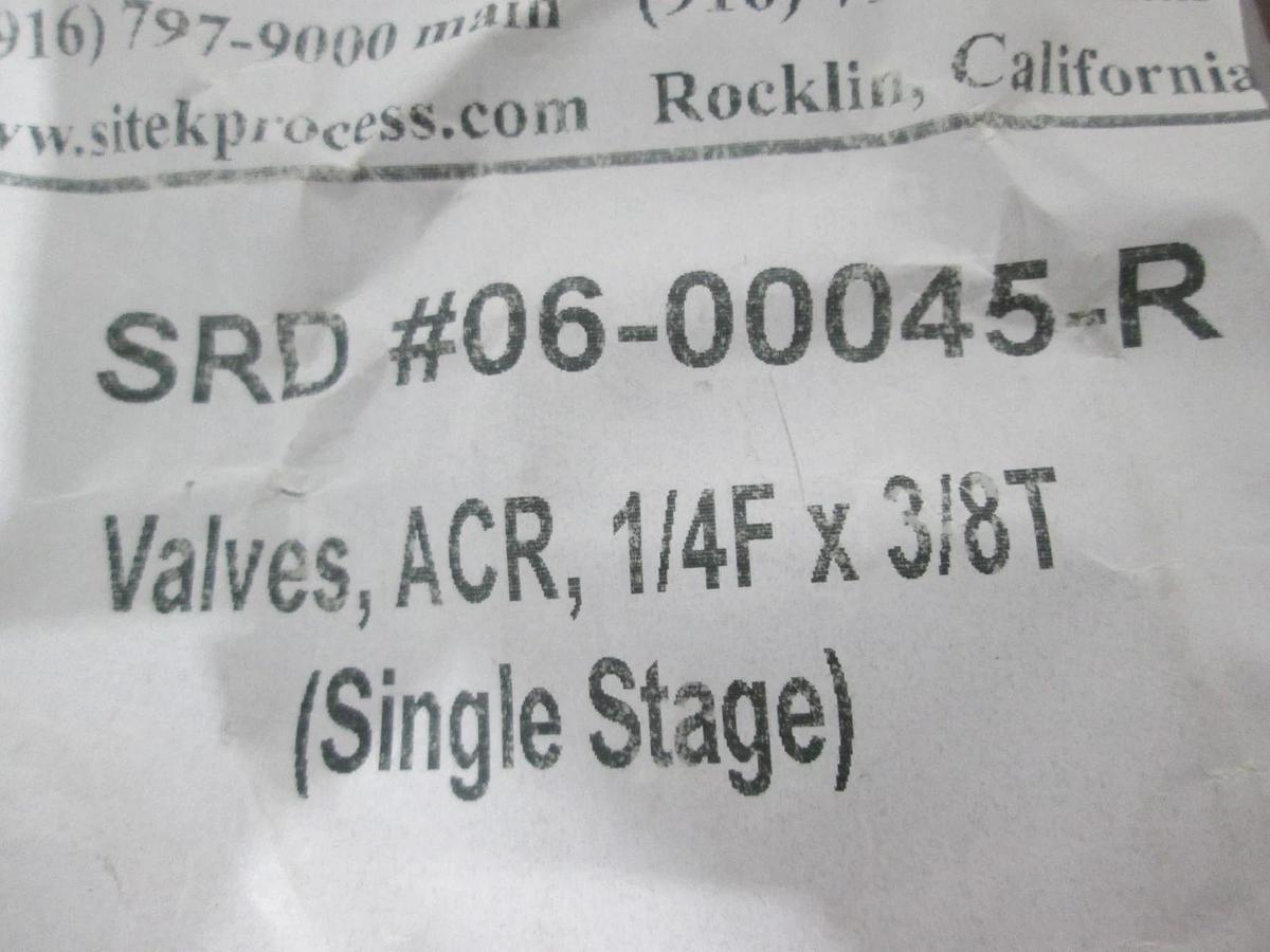 Furon, Single Stage Valve, ACR, 1/4F x 3/8T, New