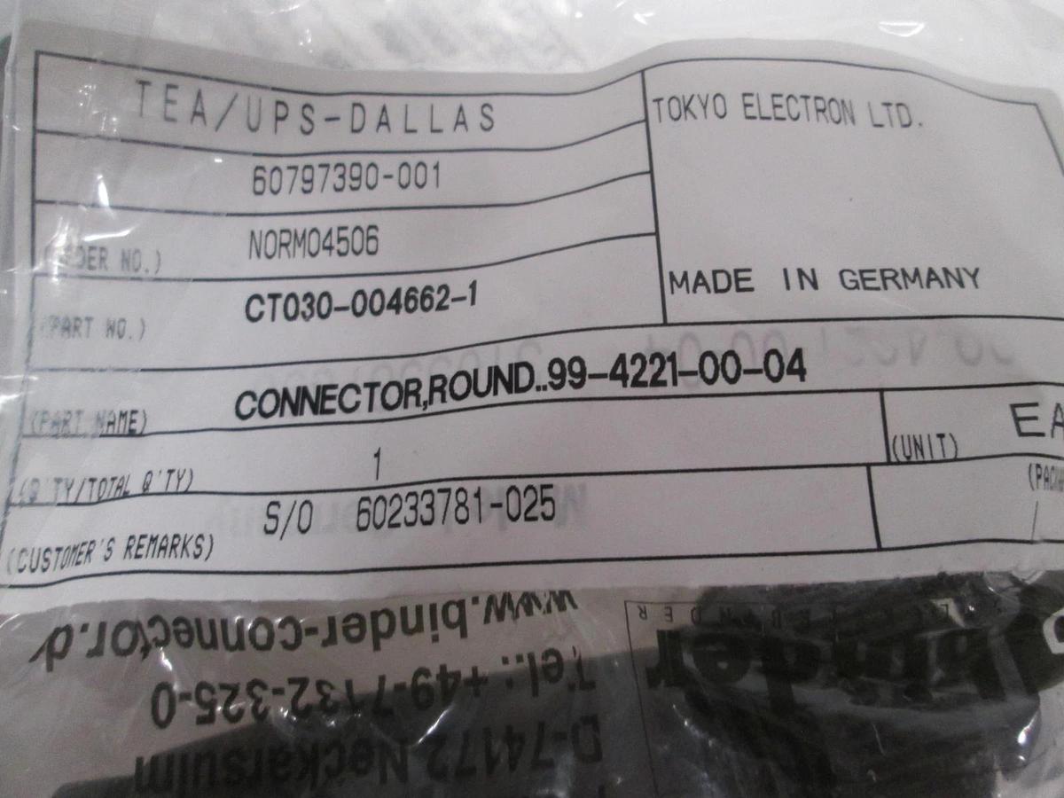 TEL Tokyo, Binder, Round Connector, 99-4221-00-04, New, Lot of 2