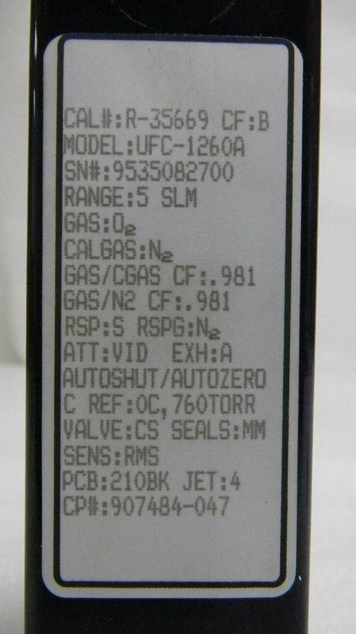 Used Unit UFC-1260A, Mass Flow Controller, Gas- O2, Range- 5 SLM, 1/4" M I/O VCR