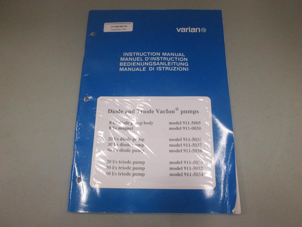 Used Varian, 87-900-003-001, Diode and Triode VacIon Pump Instruction Manual, Used