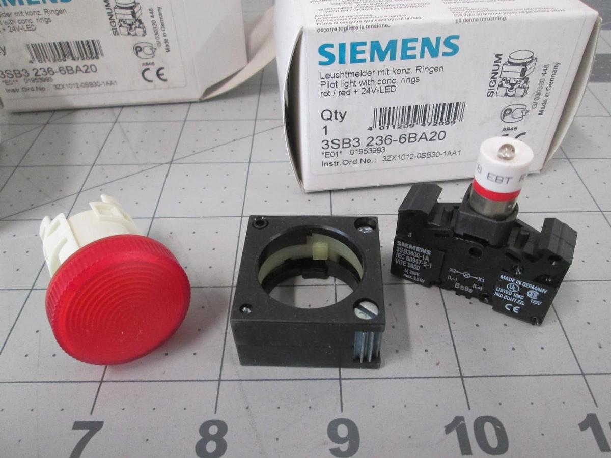 Siemens, 3SB3 236-6BA20, Red Pilot Light Indicator, New, Lot of 3