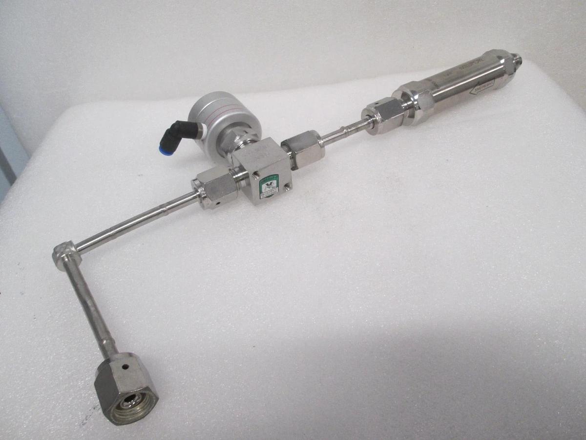 Used Fujikin, 0120-064661, N.C. Gas Assy w/ Millipore FJFG 02P RU Filter, Used