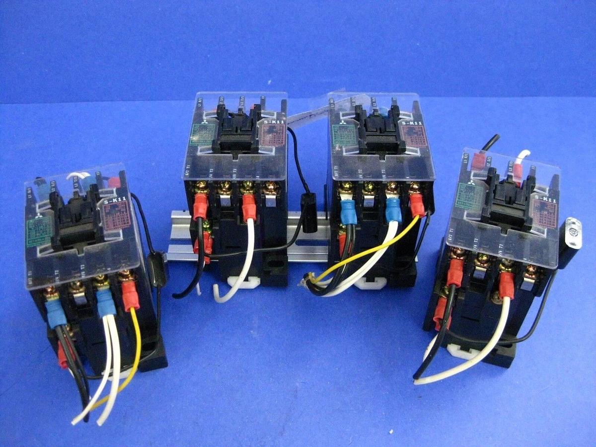 Used Mitsubishi S-K11 Magnetic Contactor, 100VAC Coil, Lot of 4, Used