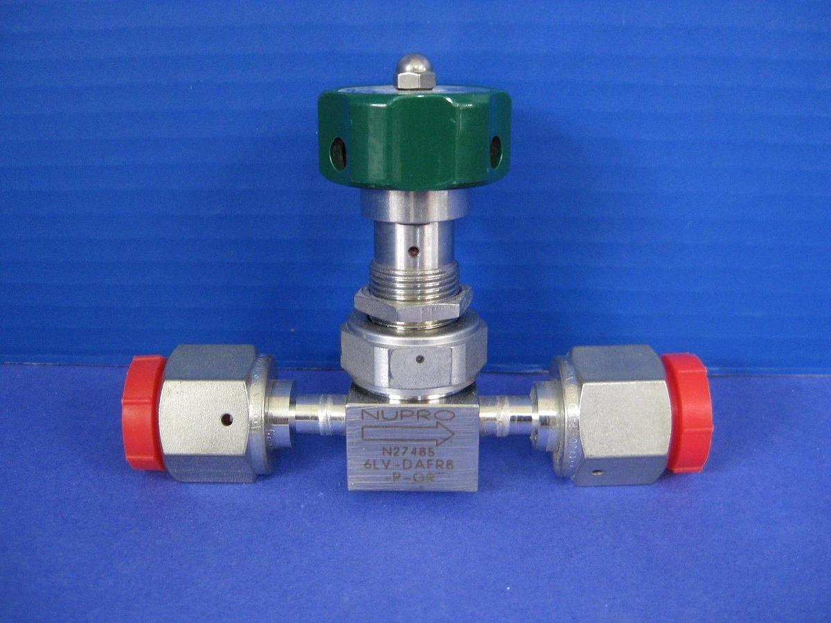 Used Nupro 6LV-DAFR8-P-GR Manual Diaphragm Valve, 1/2" FVCR Adapter, Lot of 2 Used