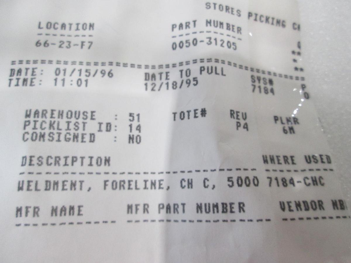 Used AMAT, 0050-31205, Weldment, Foreline, Ch C, 5000, New