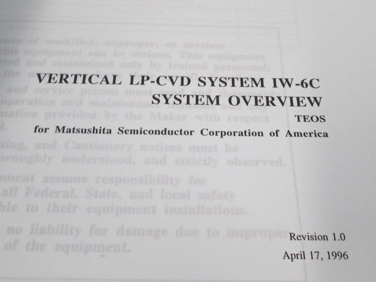 Used TEL Tokyo, IW-6C, System Overview, TEOS, Used