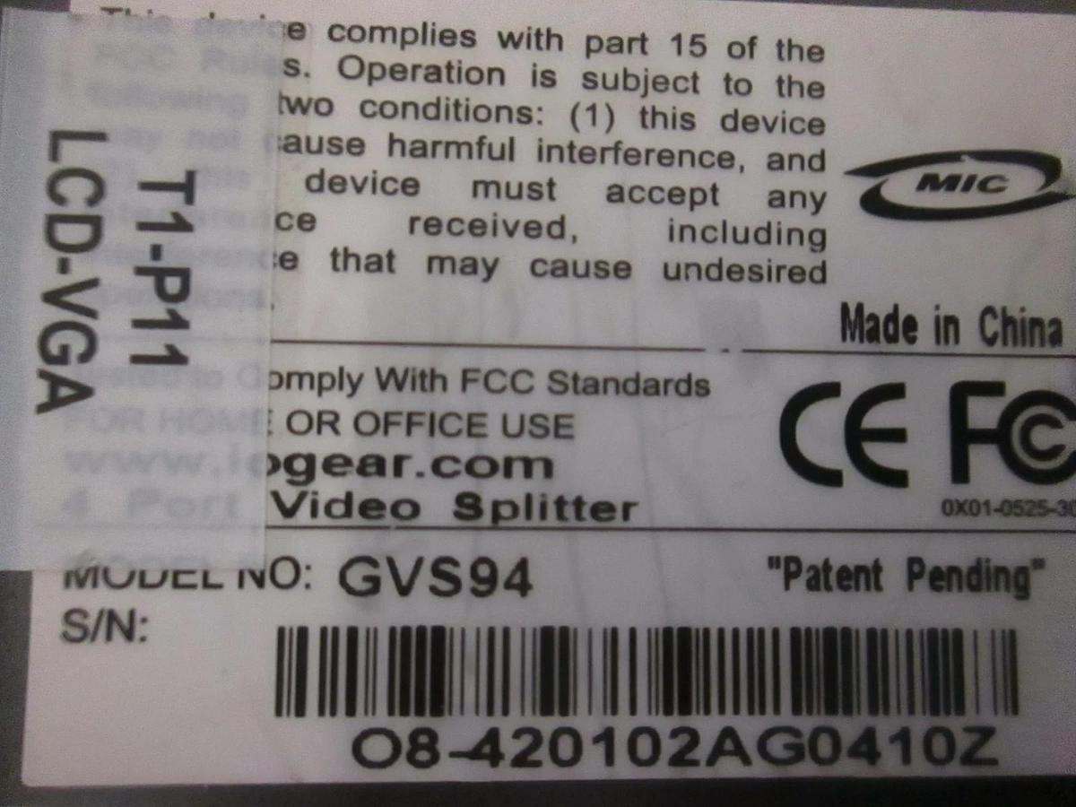Used IOGear, GVS94, 4 Port Video Splitter, Used