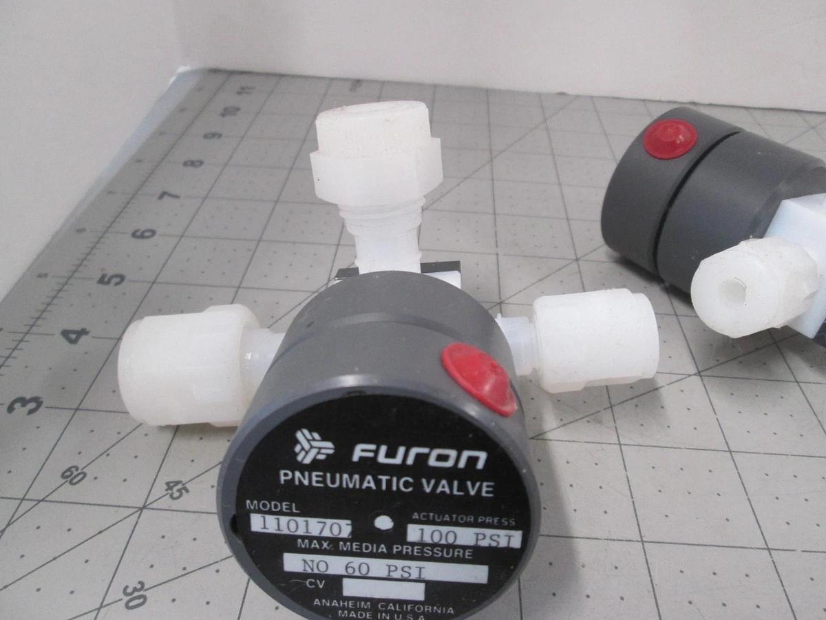 Used Furon, NO-60PSI, 1101708, 100 PSI, 3-Way Valve, Used, Lot of 2