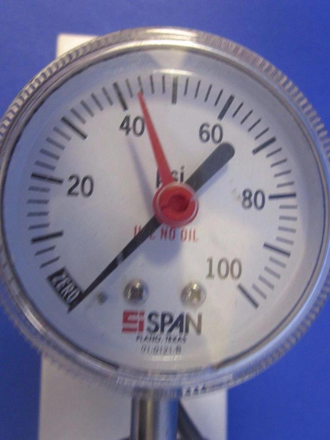 Used SPAN IPS 122 TYPE 2 Indicating Pressure Switch, 0-100 psi w/ 1/4" MVCR Tee, Used