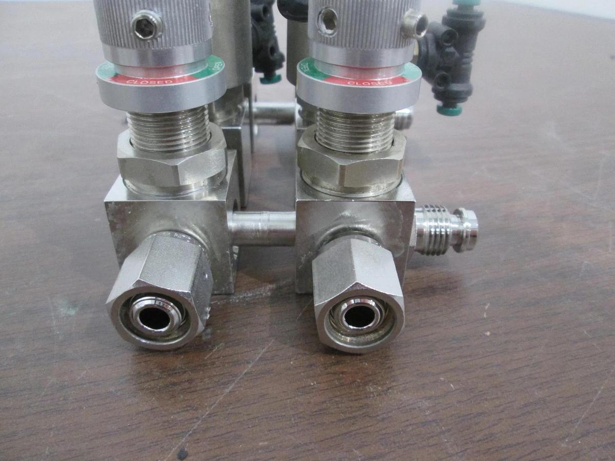 Used APTech AP4625 (4) Manual Diaphragm Valve Manifold Assy w/ 2 Valves, Used