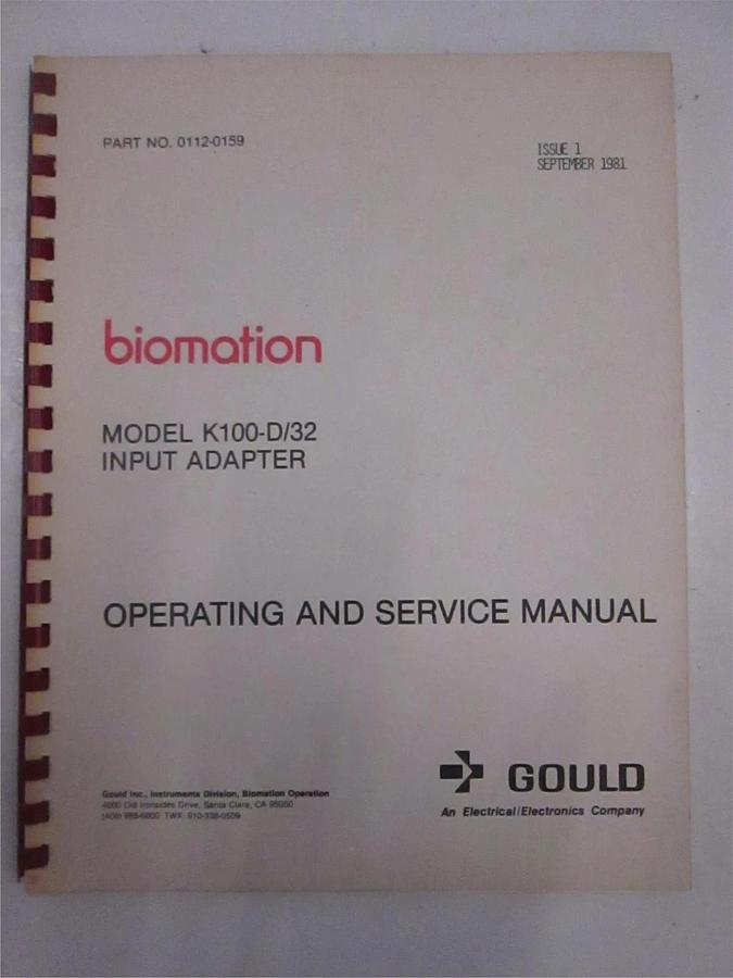 Used Gould Model K100-D/32 Input Adapter Operating and Service Manual, Used