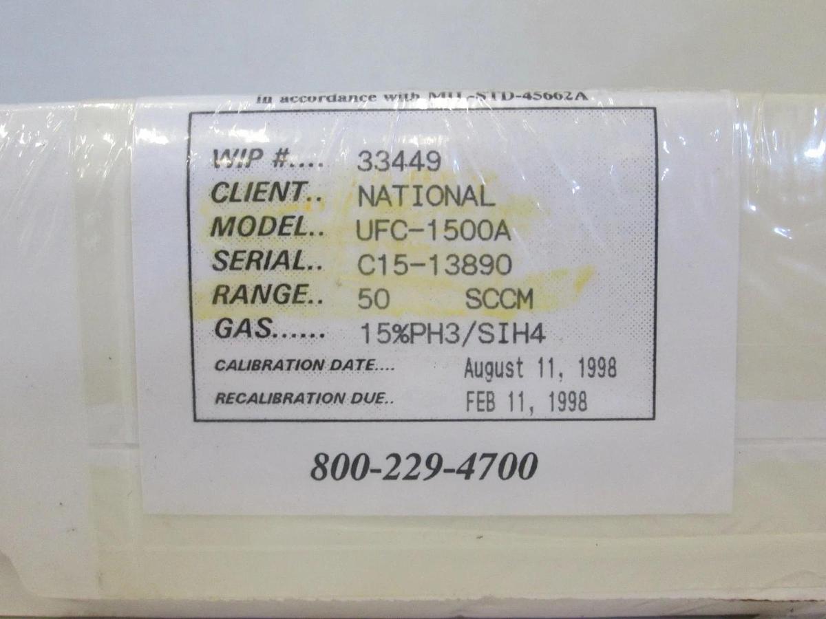 Used Unit UFC-1500A, Mass Flow Controller, 15%PH3/SIH4, 50 SCCM, 1/4" MVCR, Refurb