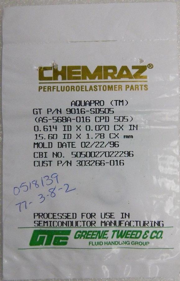 Chemraz, Greene Tweed, O-Ring 9016-SD505, Aquapro - LOT of 5