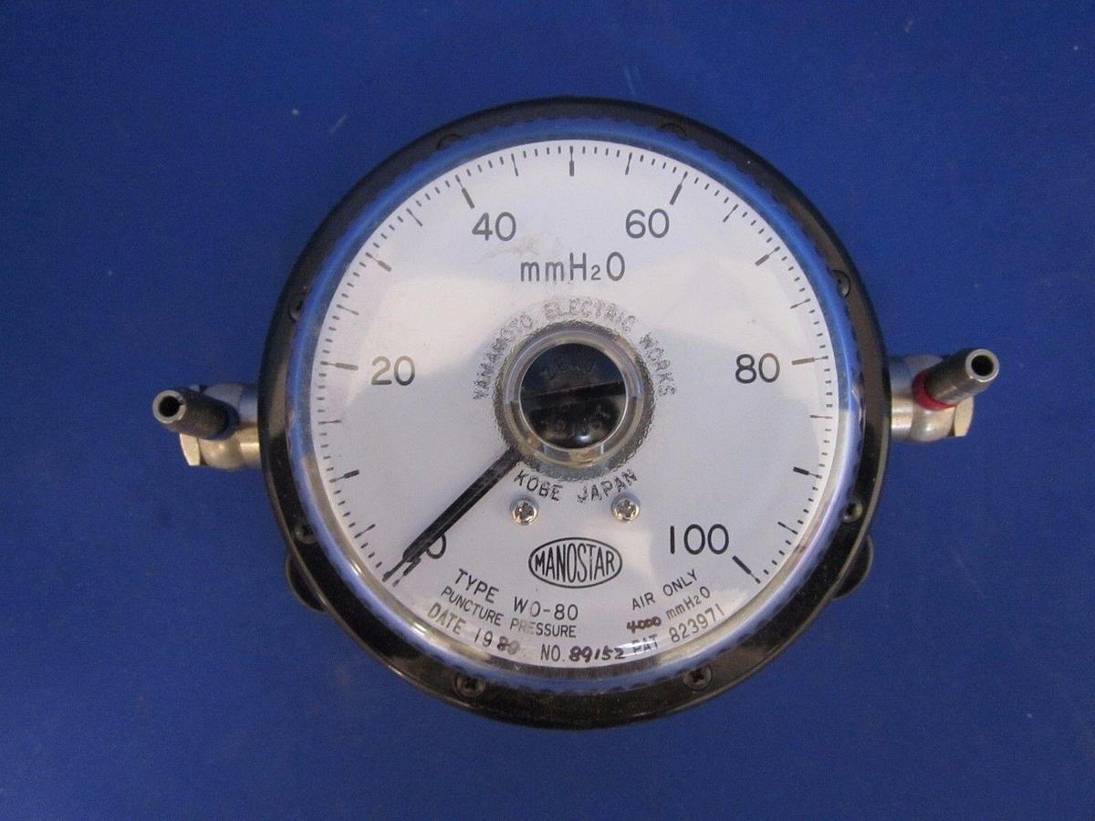 Used Yamamoto Manostar W0-80 0-100 mmH20 Air Only Puncture Pressure Gage, Used