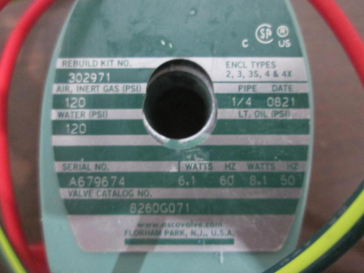 Asco, 8260G071, Solenoid Valve, 1/4", 120PSI, New