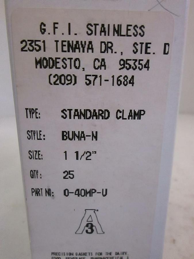G.F.I. Stainless, Buna-N, Standard Clamp, 0-40MP-U, 1 1/2", New, Lot of 25