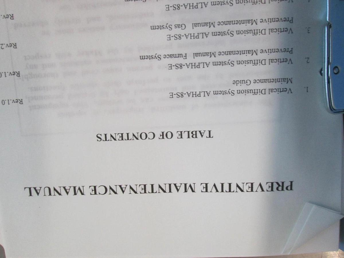 Used Tokyo Electron, ALPHA-8S-E, LP-CVD, Preventative Maintence Manual, Used