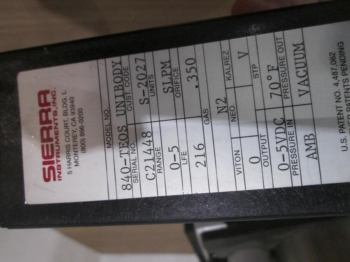 Used Sierra, 840-TEOS Unibody, Flow Control 0-5 SLPM, 216 LFE, N2, .350 Orifice, Used