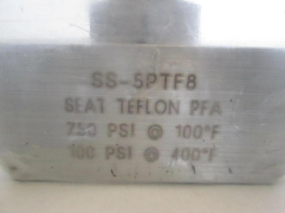 Used Swagelok, SS-5PTF8, Teflon Seat PFA Valve, Used