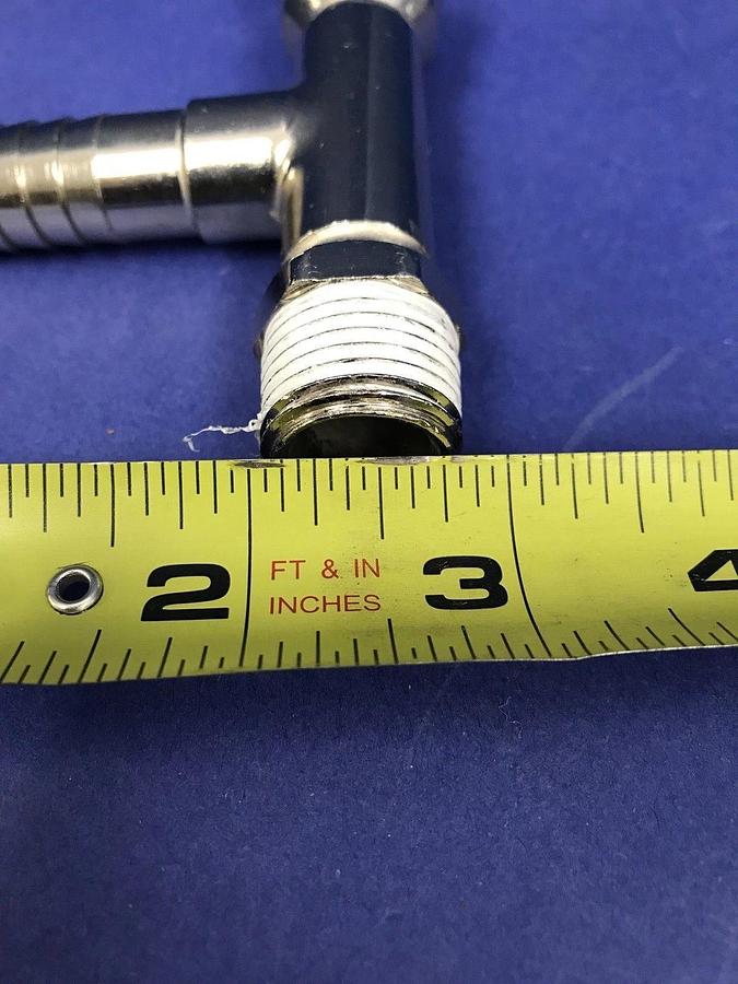 Used Nibco Stainless Steel Tee 3/4"FNPT x 3/4"MNPT x 1/2" Barb, Lot of 6 Used