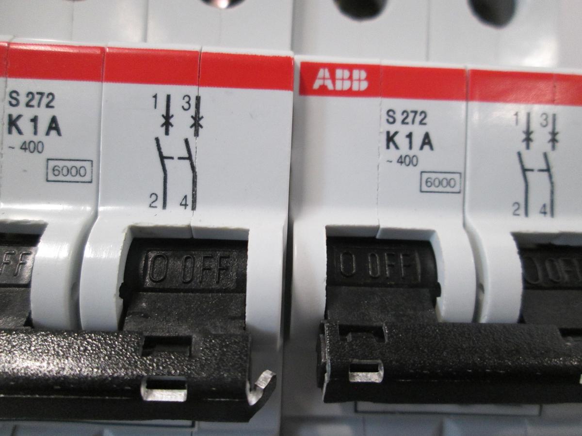 Used ABB, S272-K1A, 2 Pole 400VAC K Circuit Breaker DIN Rail Lot of 2