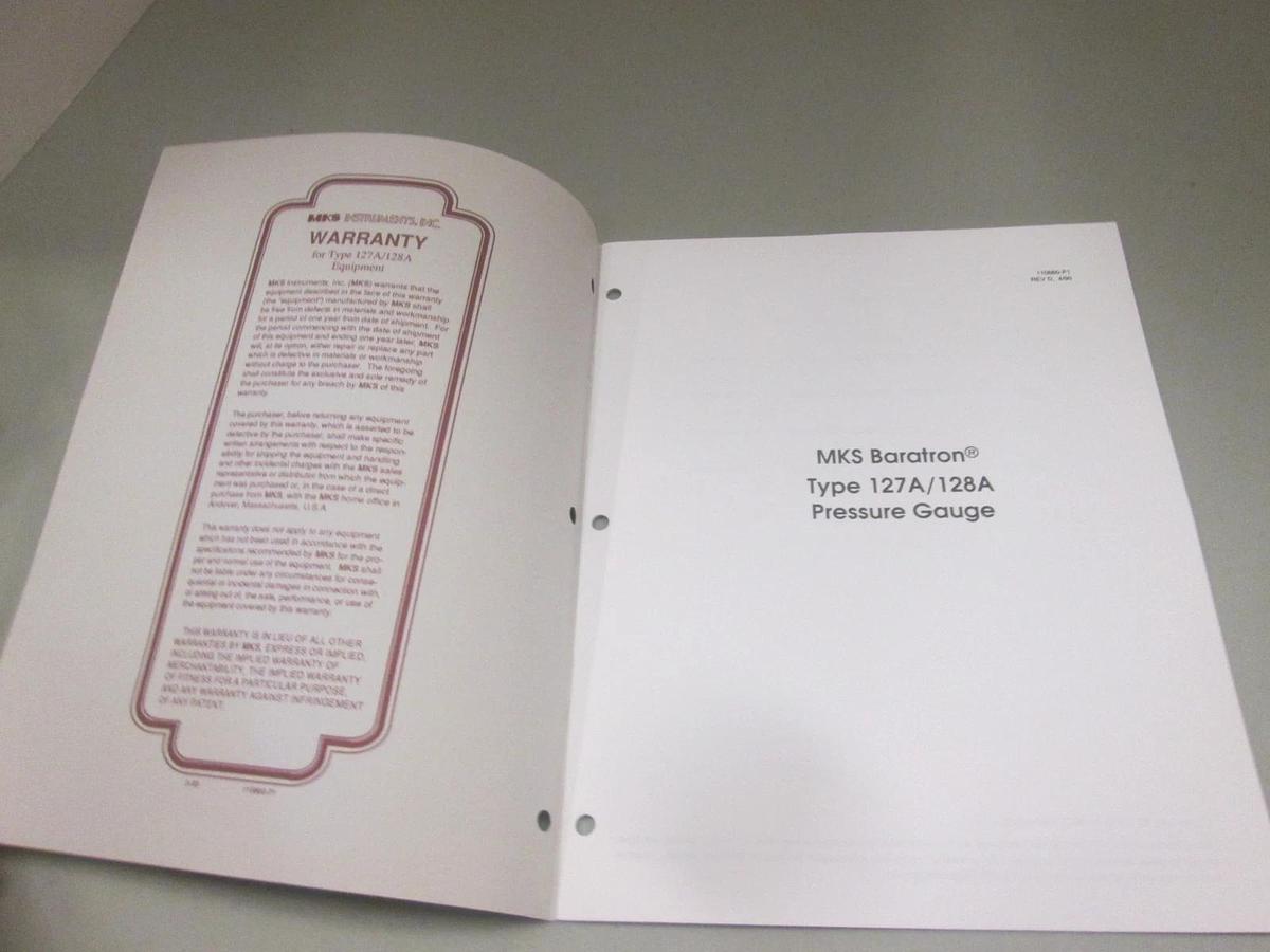 Used MKS, Type 127A/128A Pressure Gauge Instruction Manual, 110660-P1, Used