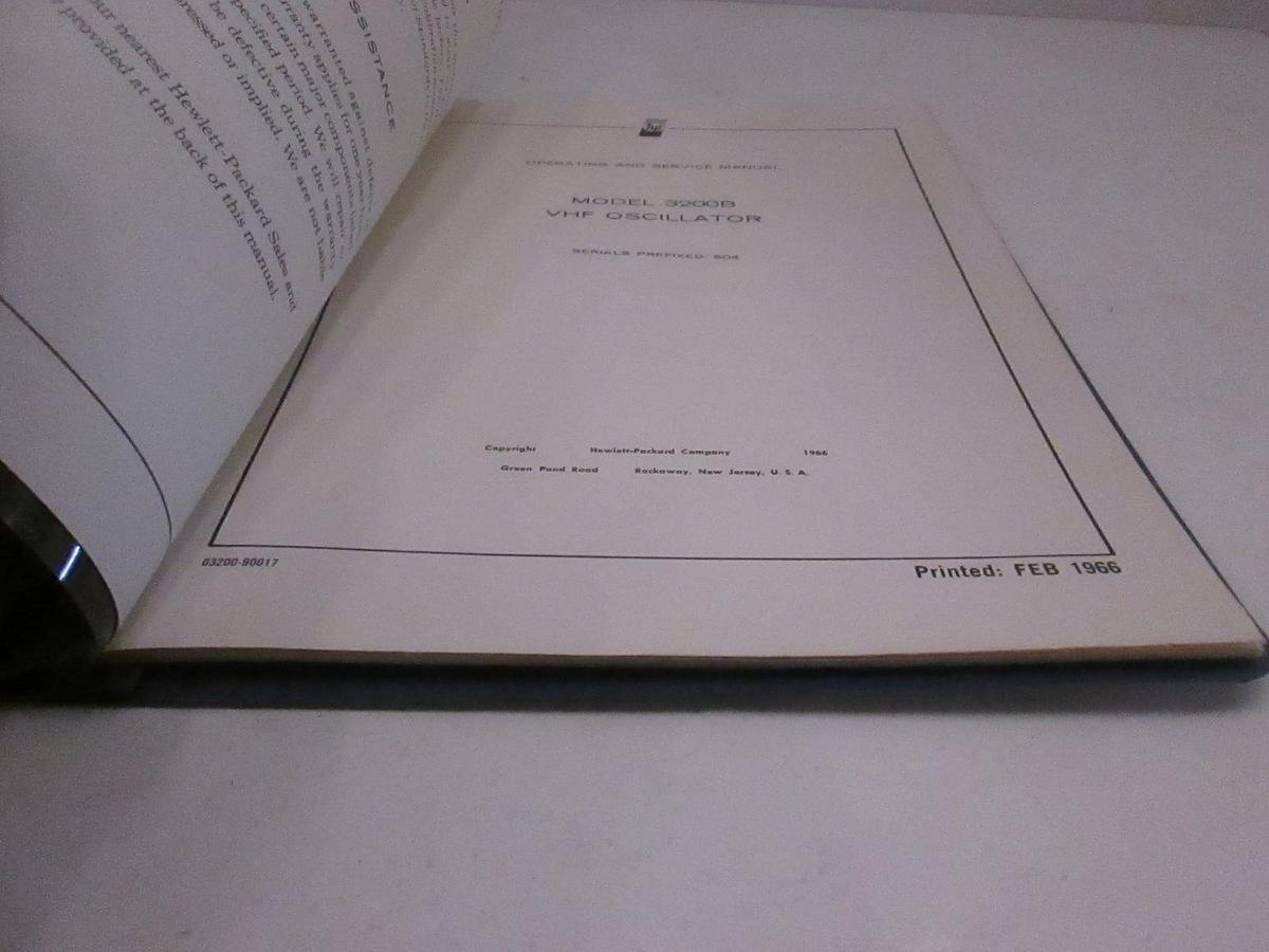 Used HP Model 3200B VHF Oscillator Operating And Service Manual, Used