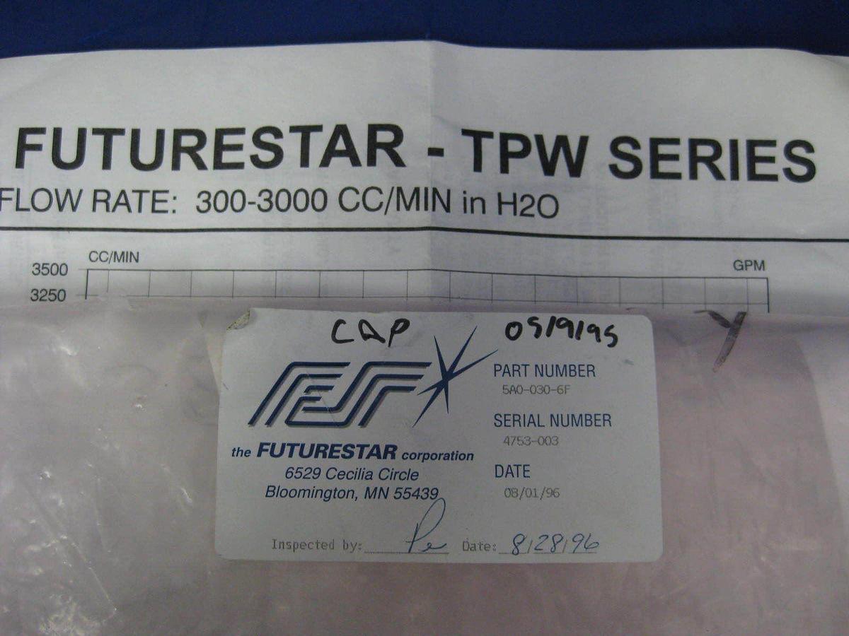 Futurestar Flowmeter 5A0-030-6F, 0.3-3.0 l/min w/ Banner SM312FPH Sensor