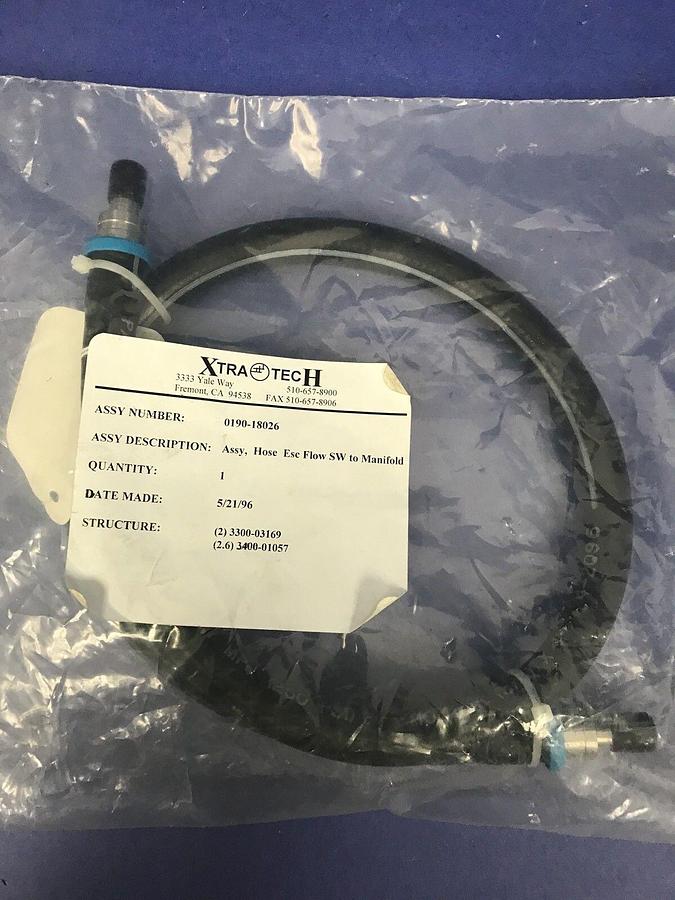 Rubber Hose Assy: Esc Flow SW to Manifold, 0190-18026, Swagelok Fittings, New