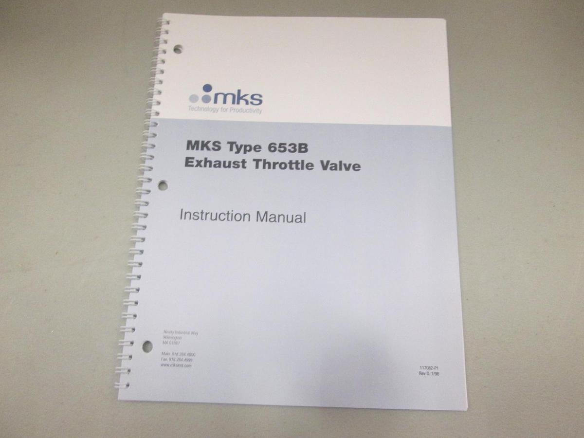 Used MKS, Type 653B Exhaust Throttle Valve Instruction Manual, 117082-P1, Used