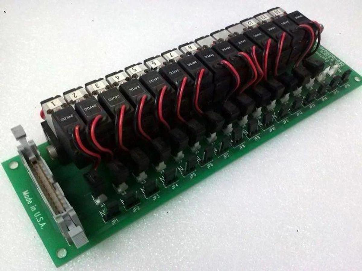 Used Insync Systems 060-0010040-A PCB Assembly with 14 24-Volt Solenoid Valve, Used