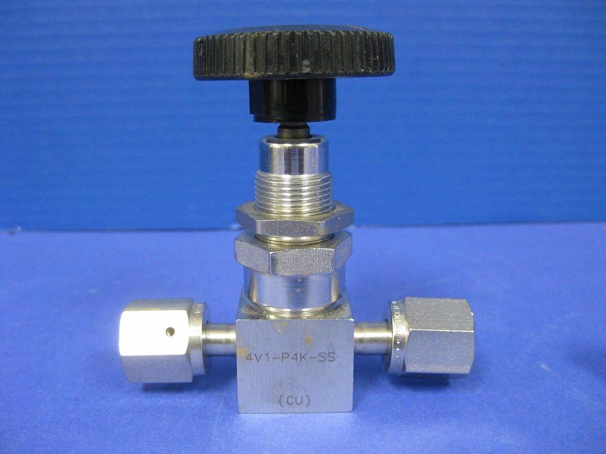 Used Parker 4V1-P4K-SS Manual Bellows Valve, 1/4" FVCR, Used