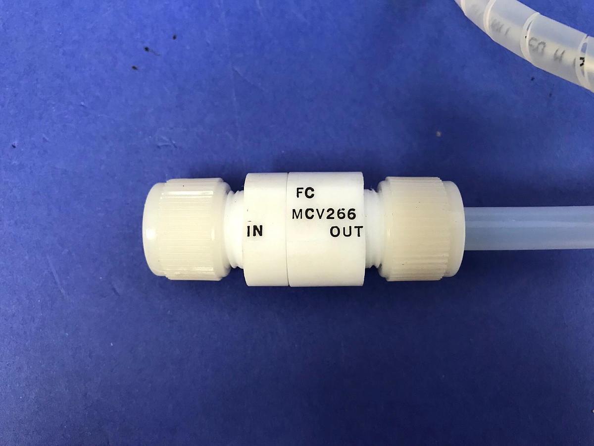 Used Fluorocarbon NV2-224 High Purity N.C. Pneumatic Valve, w/ Teflon Fittings