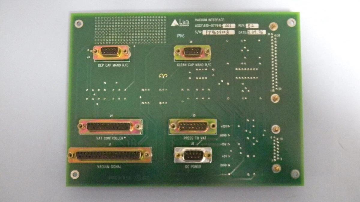 Used LAM Research 810-077616-001 Rev E2, Vacuum Interface, PCB, Working When Removed