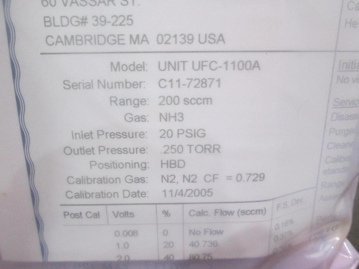 UNIT, UFC-1100A, NH3, 200 SCCM, Mass Flow Controller, New