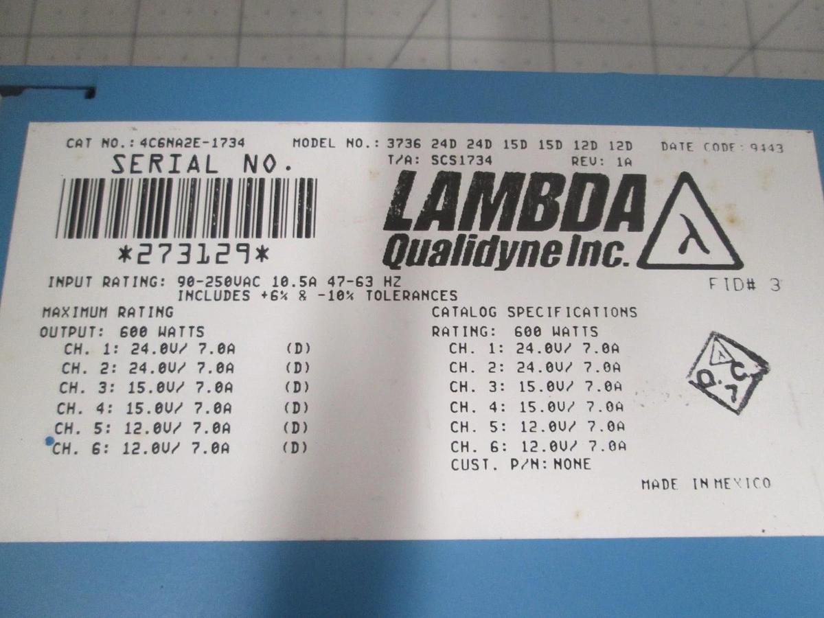 Used Lambda, 4C6MA2E-1734, Power Supply, Used