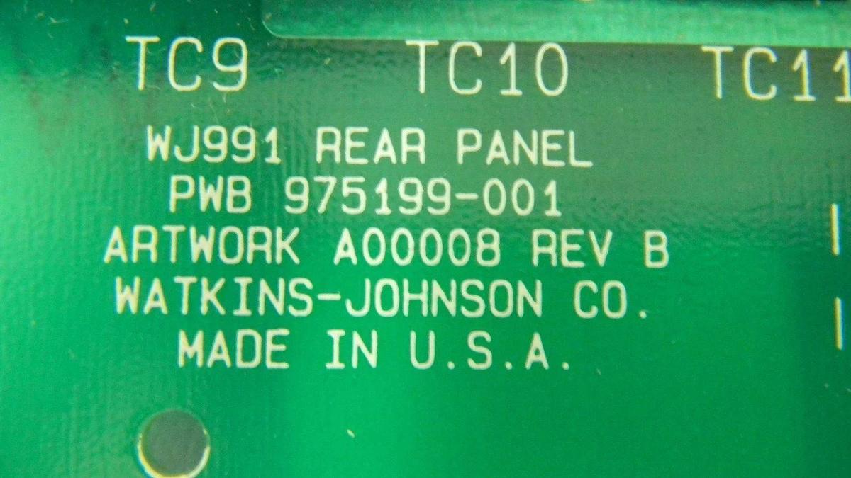 Used Watkins Johnson 975199-001 Rev B, WJ991 Rear Panel, PCB, Working When Removed