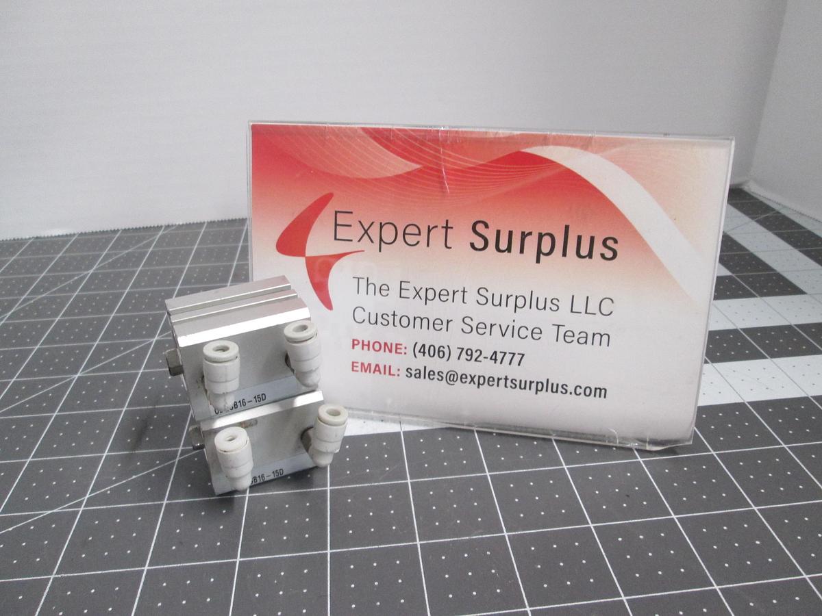 Used Lot of 2 SMC CDQSB16-15D Compact Air Cylinder Double Acting 16mm Bore 15mm