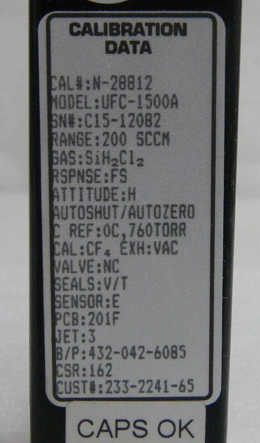 Used Unit UFC-1500A, Mass Flow Controller, Gas- SIH2C12, Range- 200 SCCM, 1/4" M I/O