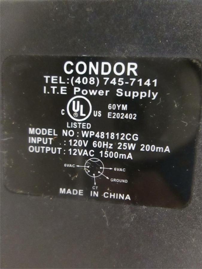 Used Condor WP481812CG AC Adapter Power Supply, New