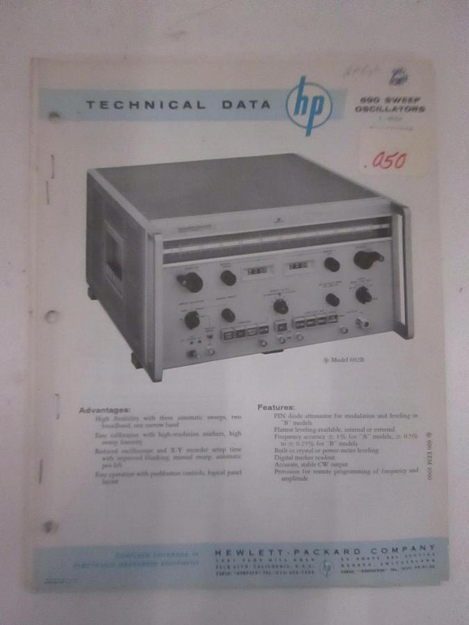 Used HP 690 Sweep Oscillators 1-40Gc Technical Data, Used