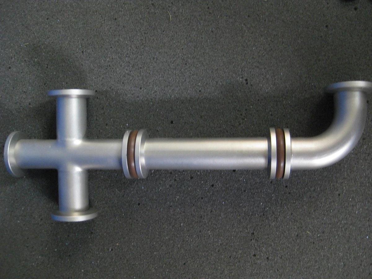 NW16 Stainless Steel Vacuum Pipe Assy: Cross, Straight & Elbow w/ Clamps, Used